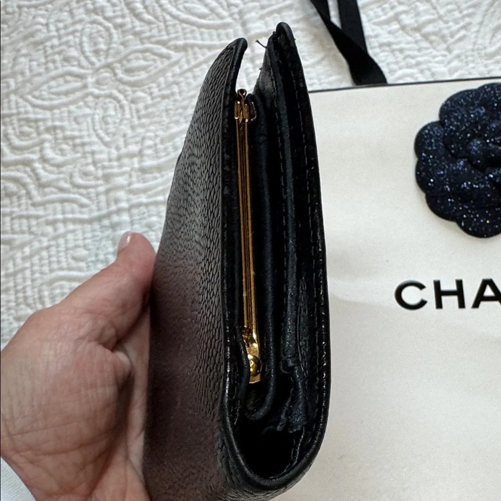 CHANEL Timeless CC Caviar Black Leather Wallet w/COA